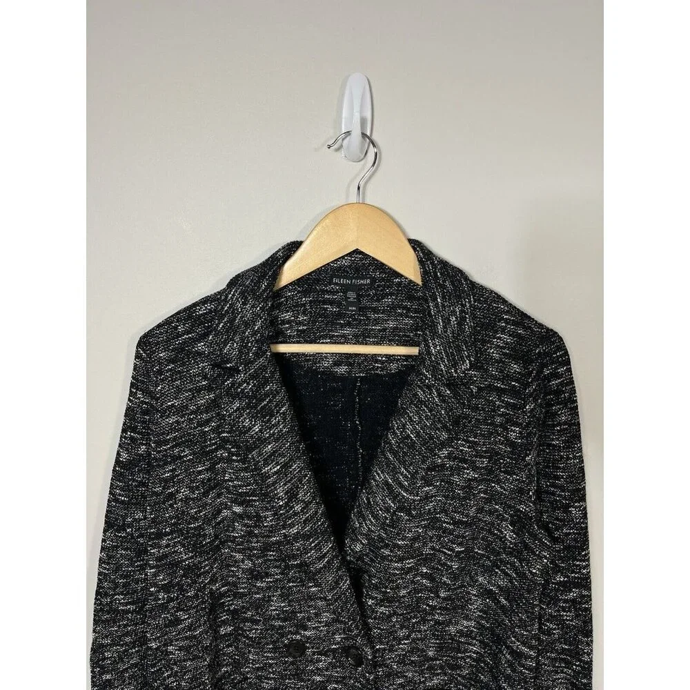EILEEN FISHER Sweater Blazer Women M Black Double Breasted Organic Cotton Pocket